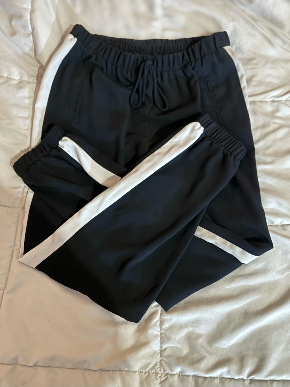 Womens Black Jogger Pants with White Side Stripe